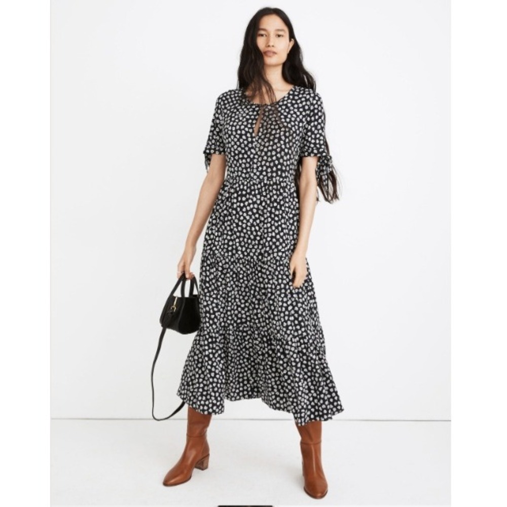 Madewell Tiered Midi Dress in Woodcut Flowers White Daisy Floral Maxi Dress 6